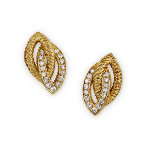 1950's French diamond and 18ct yellow gold earclips by Van Cleef & Arpels