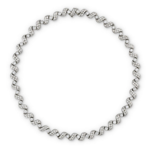 1960's Diamond collet and scroll link necklace set in platinum