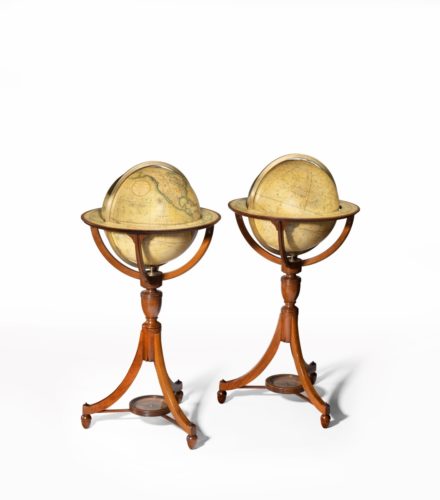 A pair of George III Cary’s 12 inch floor globes, 1800