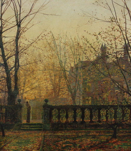 JOHN ATKINSON GRIMSHAW 1836-1893 Autumn Glow Oil on artist’s board, signed and dated 1882 16½ x 13¾ in.
