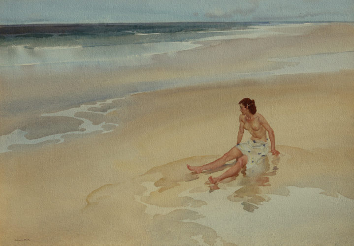 Sir WILLIAM RUSSELL FLINT RA PRWS 1880 – 1969 On the Beach Watercolour, signed 20 x 26 in. .