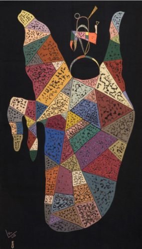 Wassily Kandinsky (Russia, 1866 - 1944) Sur Fond Noir, c.1940, Signed “K” and dated“40”, Commissioned by Galerie Réne Denise, Wool tapestry handwoven by Atelier Tabard, Aubusson H260 x W190 cm