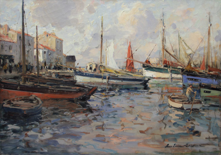 Paul Emile Lecomte (French 1877-1950) Le Quai des Pecheurs Signed Oil on Canvas – 25 ¼ x 31 ¾ ins