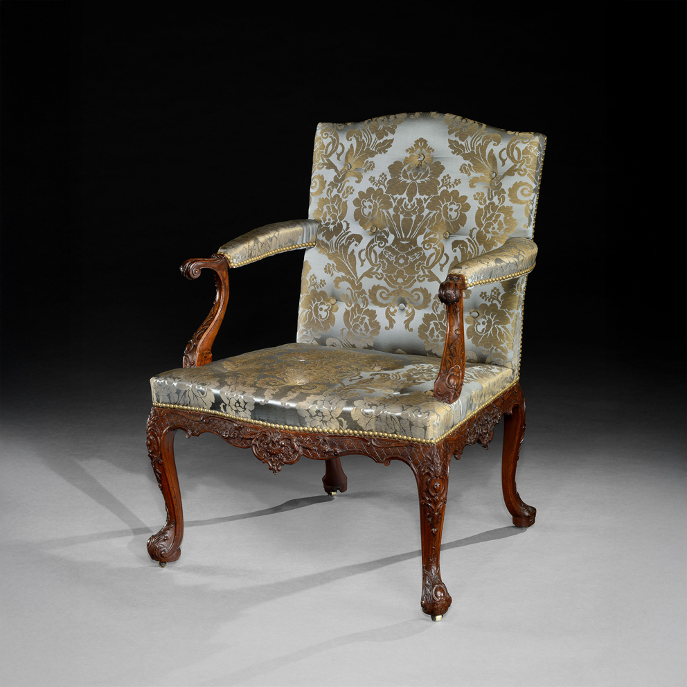 George II carved mahogany Gainsborough armchair